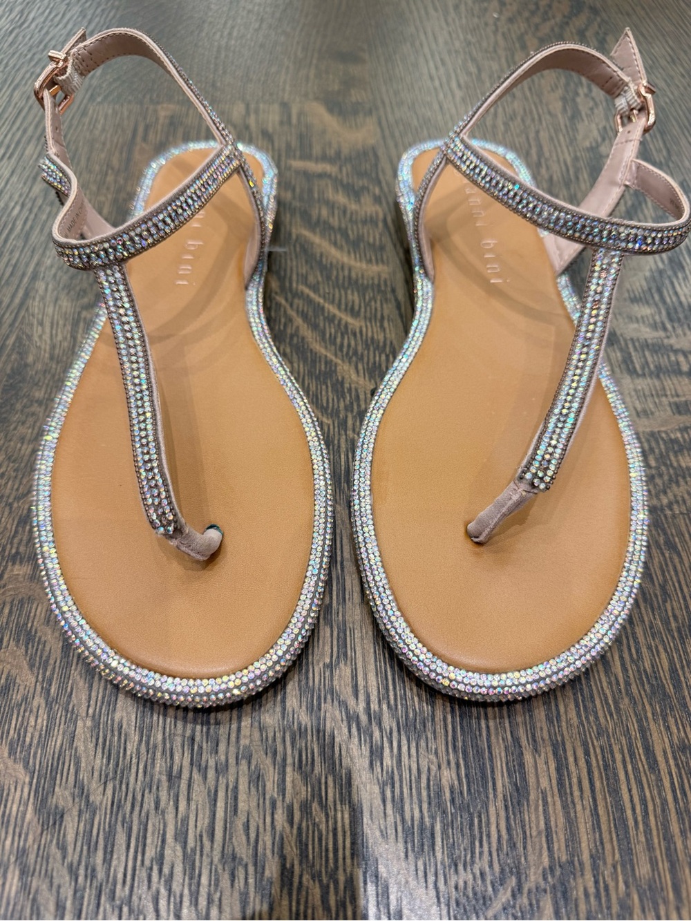 Gianni Bini Rose Gold Crystal T-Strap Sandals